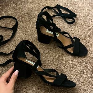 steve madden lace up suede midi heels